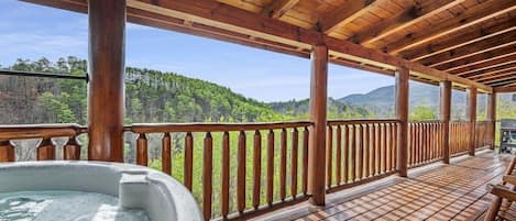Hot tub with stunning views from the back deck.