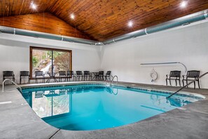 Indoor community pool is open all year.  Pool is heated to 85 degrees.