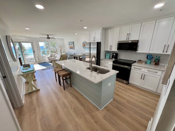 Completely remodeled top to bottom!  Open kitchen with view of gulf!
