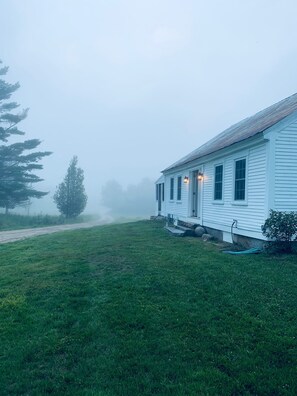 View at dusk in evening fog