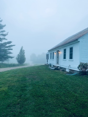 View at dusk in evening fog