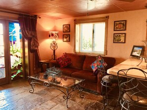 cozy living room with pull out couch