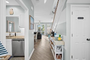 Coffee bar leading into living area