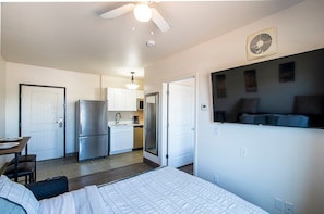 This is the view with the couch made into a bed.