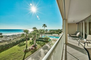 Beautiful view of pool and private beach