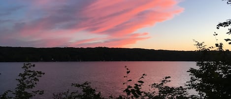 Sunset over Skaneateles Lake, viewed from the deck.