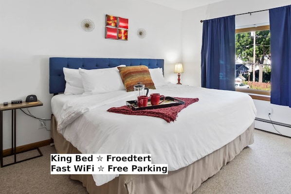 King bed offers plenty of space and comfort for resting