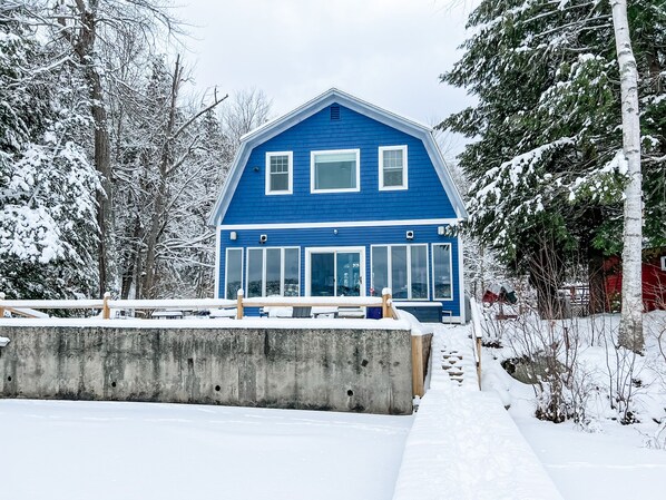 Perkins Pond Cottage is perfect for winter fun like ice fishing and skating.