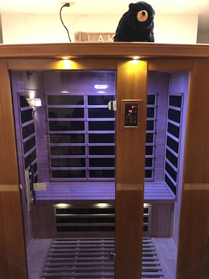 2 person Sauna w/Bluetooth speaker for music to play.located in basement bedroom
