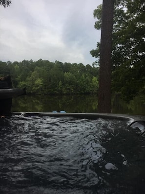 4-6 person hot tub with amazing view and mounted Tv