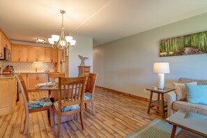 Newly installed flooring provides a cool and tropical feel