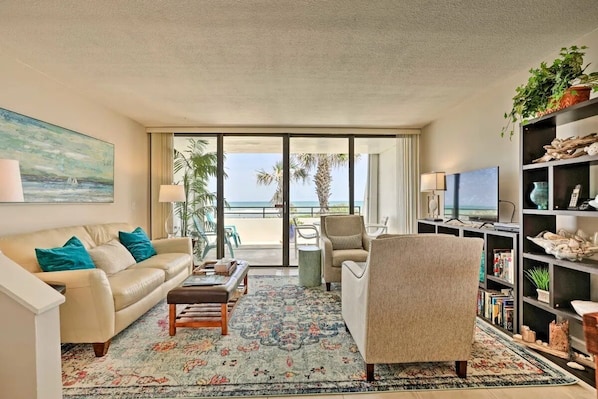 Enjoy ocean views and breezes from the living room or balcony.