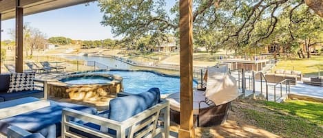 Covered patio, pool and upper deck 