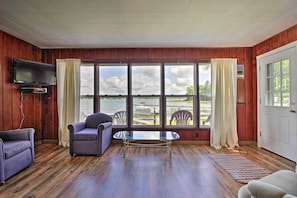 Enjoy Star Lake views right from the comfort of the cabin's living room.