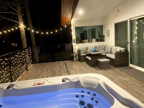 Private large balcony with private hot tub, available only for our guests. 