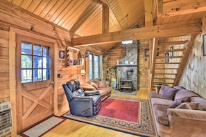 The all-wooden interior boasts a comfortable space to unwind.