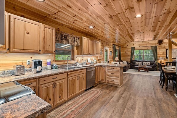 Indoors, Hardwood, Stained Wood, Kitchen, Couch