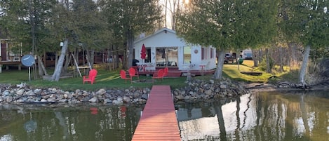 Waterfront with dock.  Sandy bottom