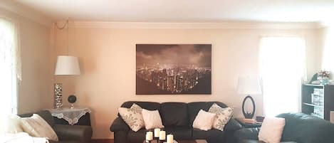 Tastefully decorated living room with modern touches.