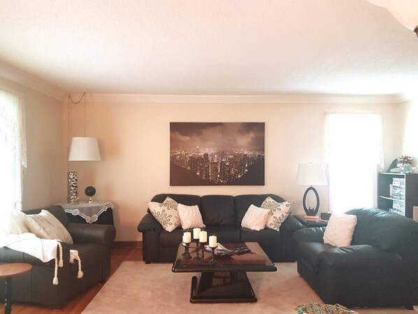 Tastefully decorated living room with modern touches.