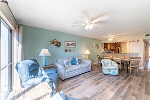 Plenty of seating for a big family in your open floor plan great room