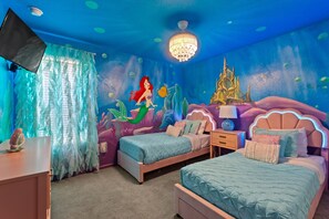Upstairs Ariel mural twin bedroom
