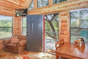 Looking out the entry door to the deck.