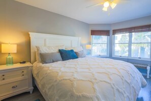 The master bedroom suite is located on the ground floor of the cottage.