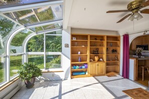 Sun room with walnut coffee table