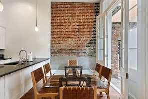 The dining table has seating for 6