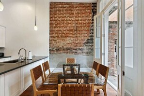 The dining table has seating for 6