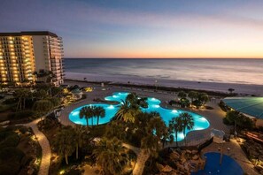 Lagoon pool on beach side at night