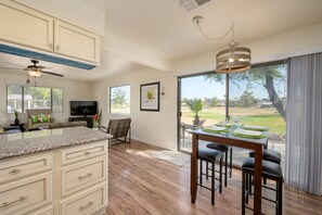 View from kitchen out patio sliding door
