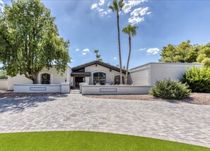 Front view toward courtyard - with front pavered circular drive