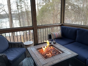 Enjoy a cup of coffee (or some wine!) even if it’s a bit chilly out.