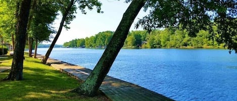 Boardwalk around the edge of the water. Great to fish from or swimming.