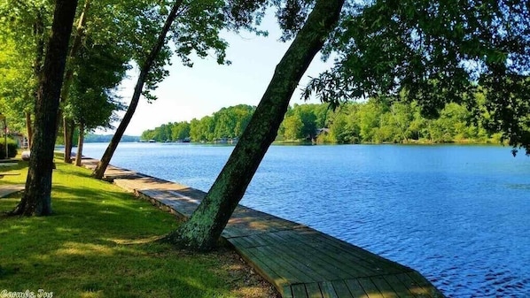 Boardwalk around the edge of the water. Great to fish from or swimming.