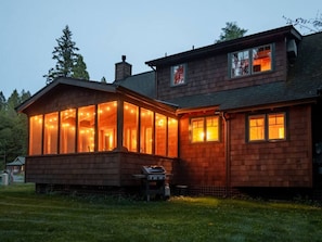Backside of the cabin at night