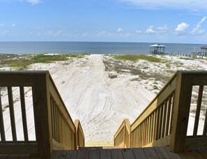 View of private beach area on bay side from back porch.