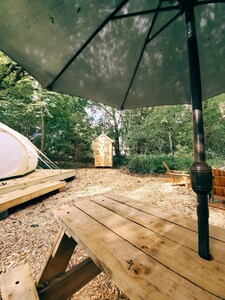 Winter glamping with wood burning stove