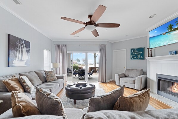 Living room with lake views