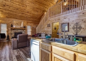 Pet Friendly Douglas Lake Cabin - Baby Bear Cabin - Fully furnished kitchen and living room