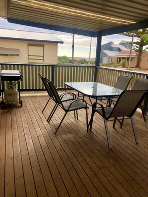 The large front deck with sea views