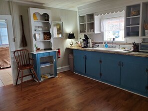 Kitchen view from dining room door.