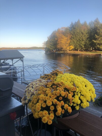 New waterfront house with deck,  dock, close to Old Forge, fireplace, , patio