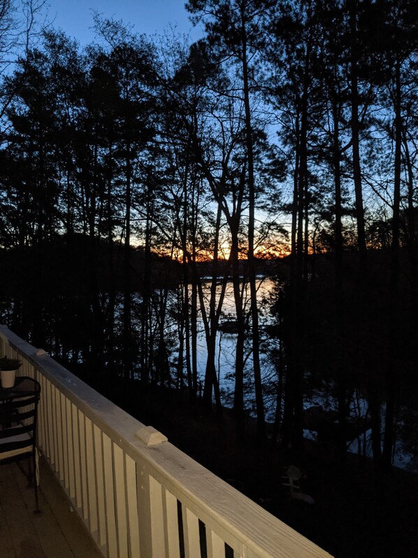 Sunrise over the Lake Hartwell from the back porch, minutes from Clemson.