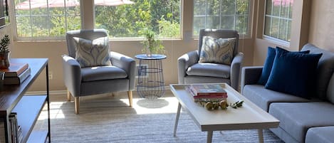 Living room with view of the orchard