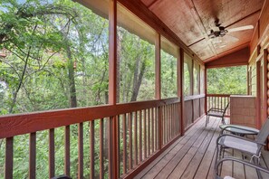 Private Covered, Screened-In Deck with Wooded view