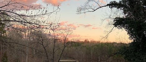 Lake view from porch at sunset