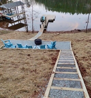 Newly installed stairs and Firepit area